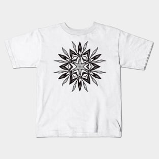 Kaleidoscopic Flower Art In Black And White Kids T-Shirt